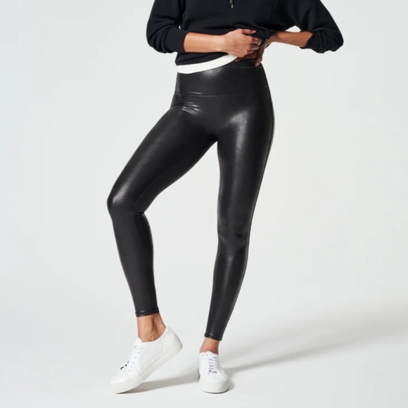 SPANX SPANXshape Faux Leather Leggings - Petite Length - Picture 1 of 14